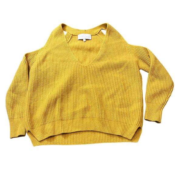 Michelle Mason Wool Cashmere Cold Shoulder Sweater Mustard Yellow Womens P XS - Picture 1 of 7